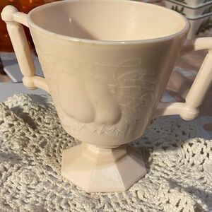 Vintage Jeannette Shell Pink Milk Glass Baltimore Pear Open Sugar Bowl - 1950s